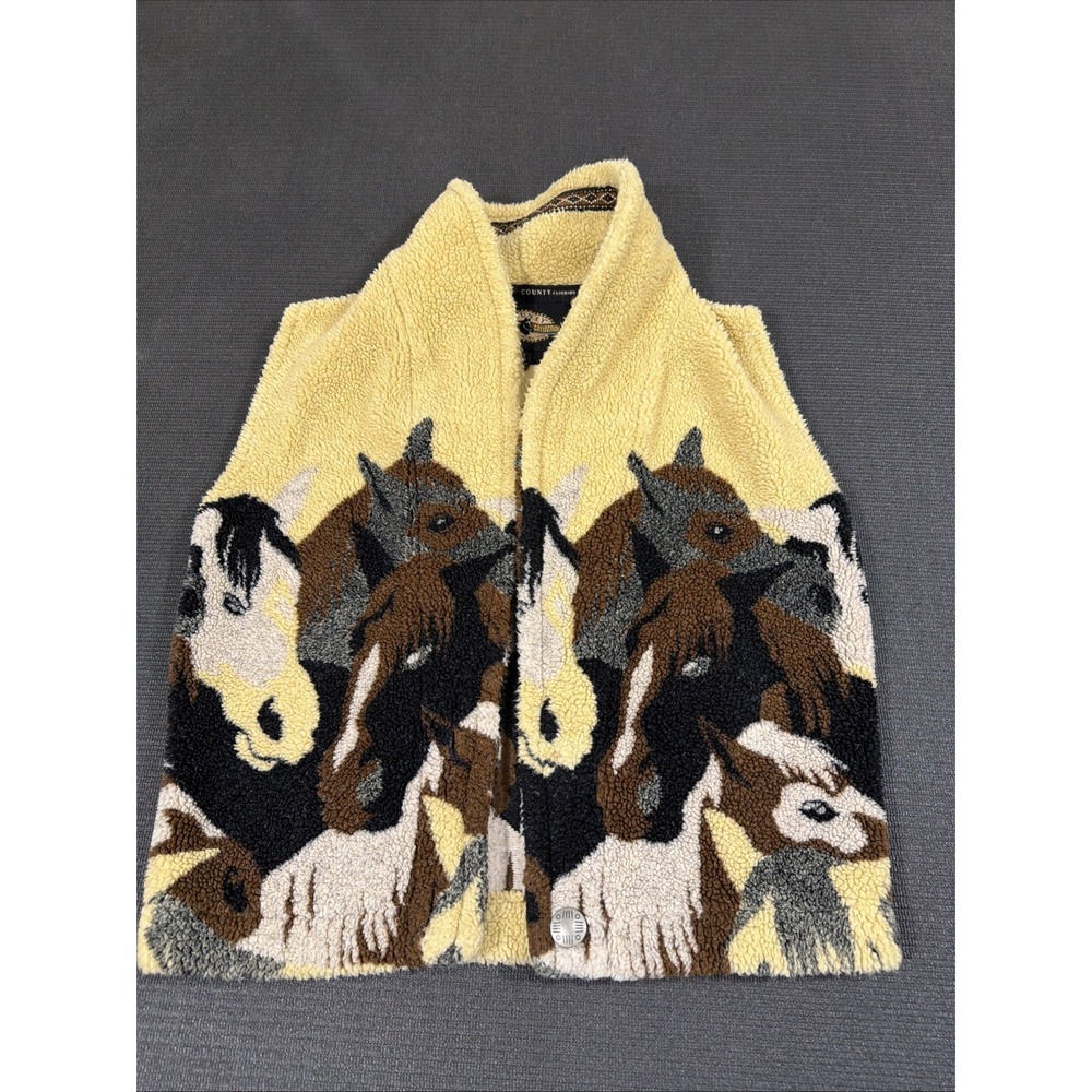 VINTAGE County Clothing Made in Canada  Fluffy Fleece Wild Horse Vest Medium‎